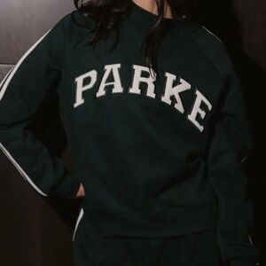 Parker Dark Green Crewneck with White Varsity Lettering